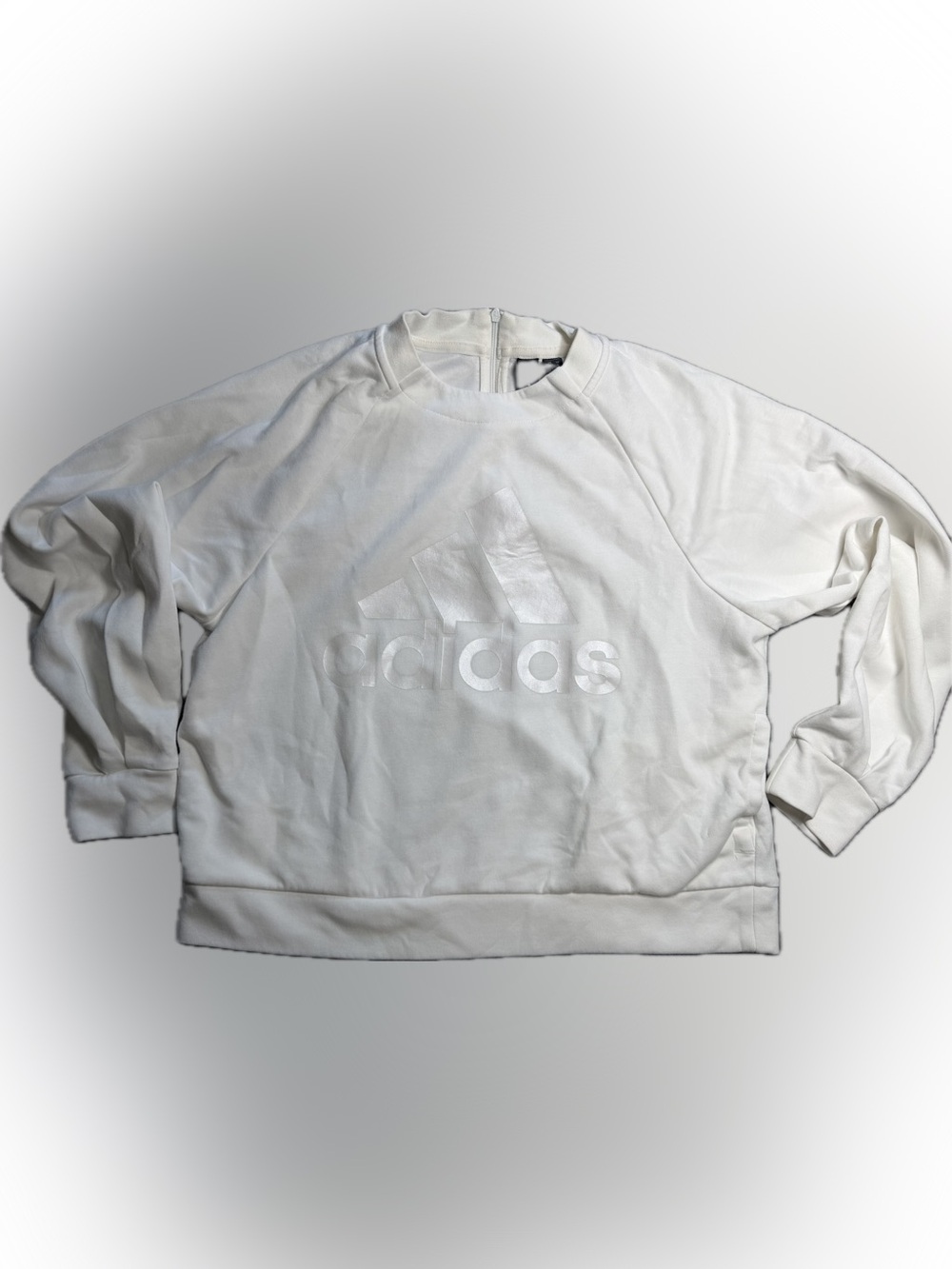 adidas Elevated Pearl White Embossed Logo Pullover Sweatshirt, zipper back. M